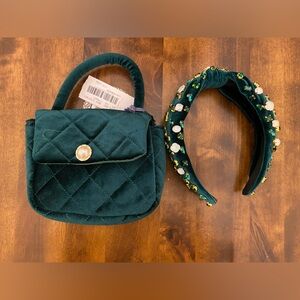 Elegant Green Quilted little girls Bag and headband NWT